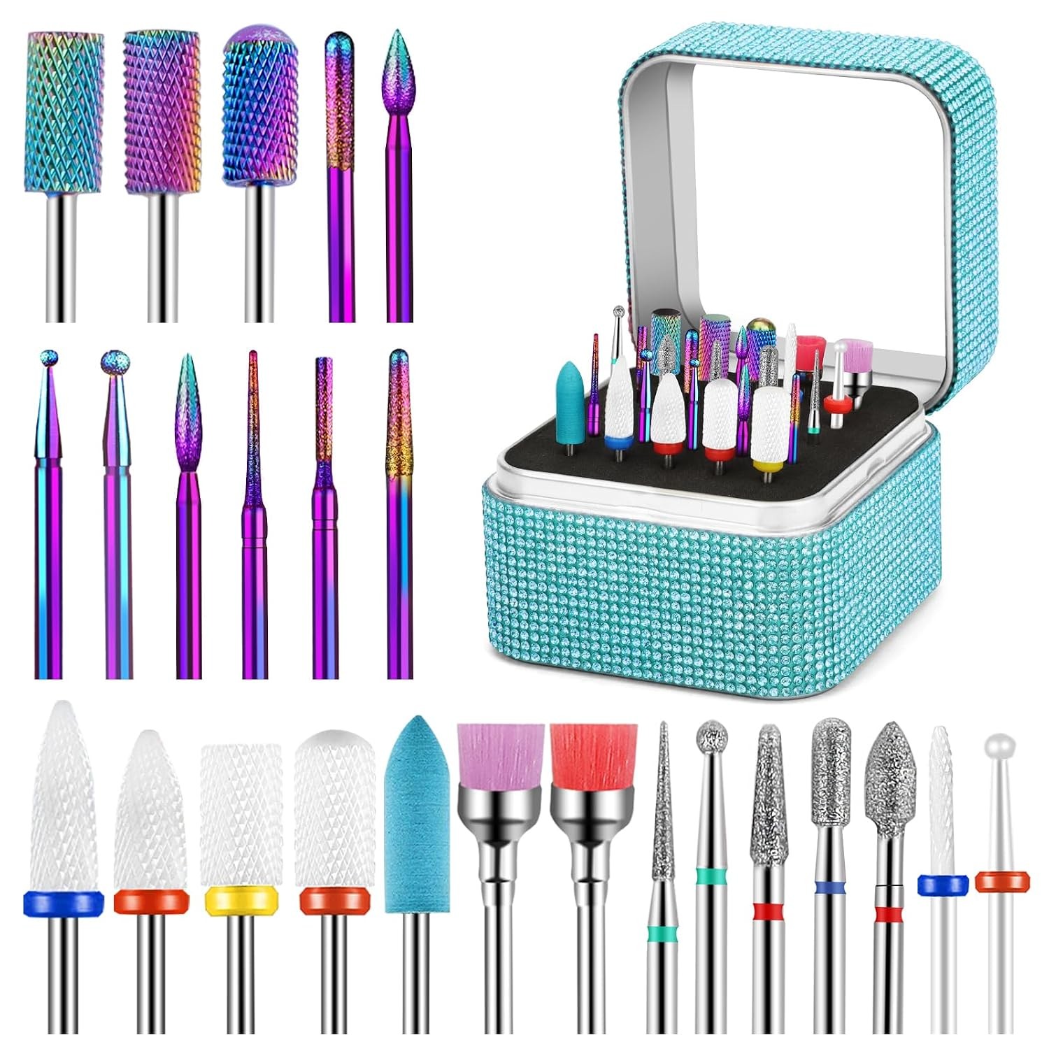 Cellentool 25Pcs Nail Drill Bits Set w/Box, Tungsten Carbide Diamond