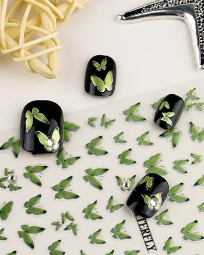 Nail Stickers – Easy-to-Apply Nail Art with Glowing & Trendy Green Butterfly
