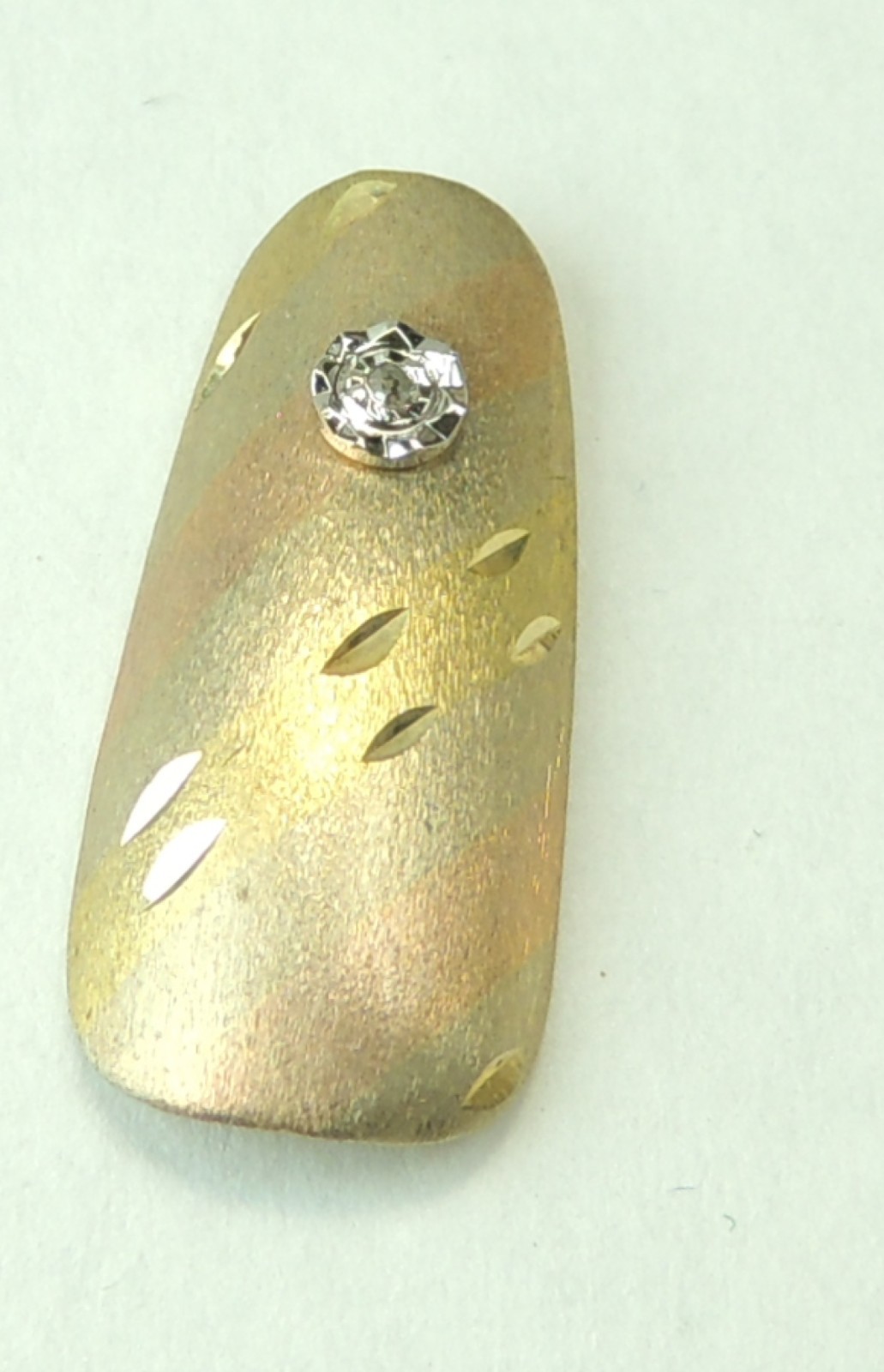 Fingernail TwoTone 14K Gold with Accent Diamond & Diamond Cut Design
