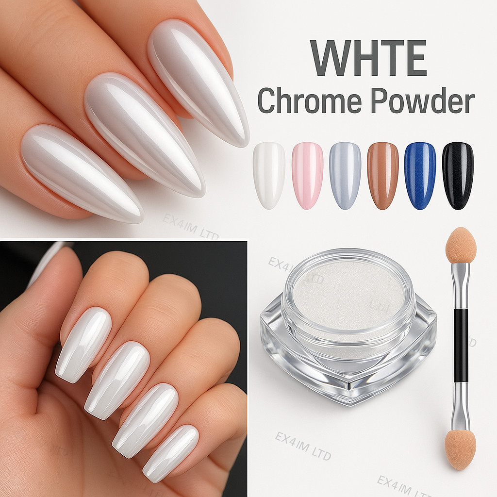 WHITE CHROME NAIL POWDER Diamond Ceramic Pigment Nails Art Crystal Shiny Dust M4