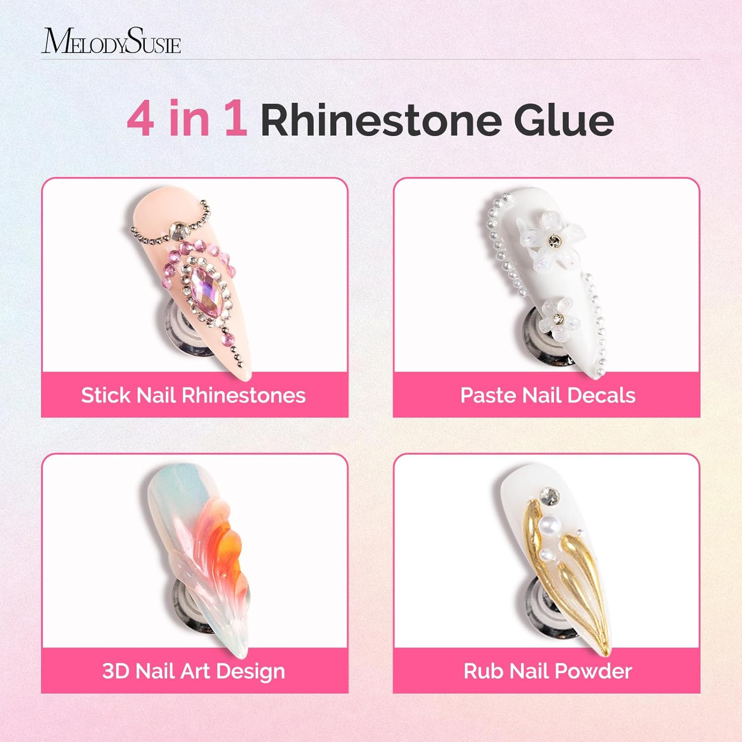 2Pcs Nail Rhinestone Glue, 3D Gel Nail Art Design Strong Adhesive Nail Gem Glue