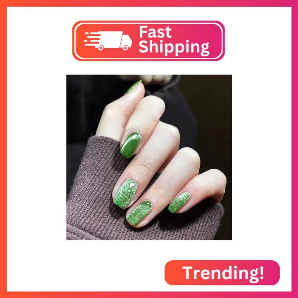 24PcsGreen Press On Nails – Medium Square Full Cover Gradient Glossy Acrylic Fal