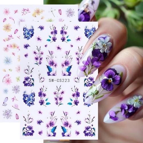 Flower Nail Art Stickers 3D Self-Adhesive Spring Nail Decals Spring Wildflower