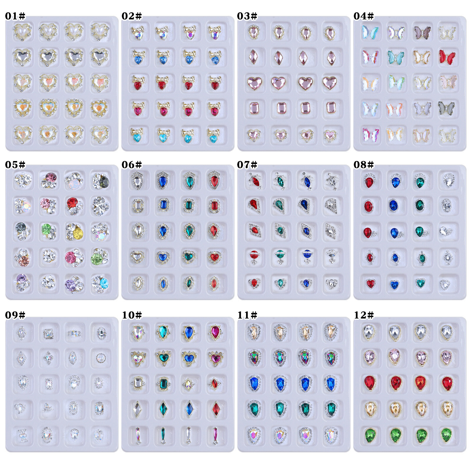 20 Grids Nail Art Rhinestones Glitter Heart Diamond Crystal Butterfly DIY Decora