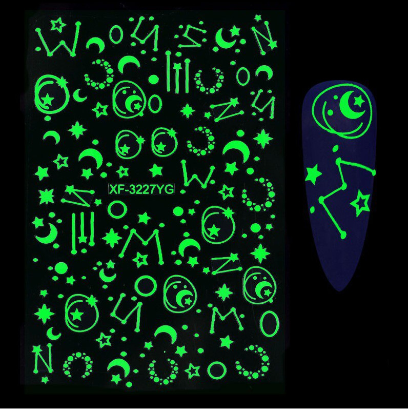 Fluorescent Nail Art Moon Star Planet Sky Stickers Decals 3D Self-Adhesive NH21