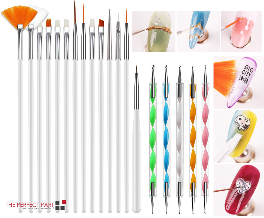 20Pcs Nail Art Dotting Painting Drawing Brush Pen Tools UV Gel Polish Kit Set