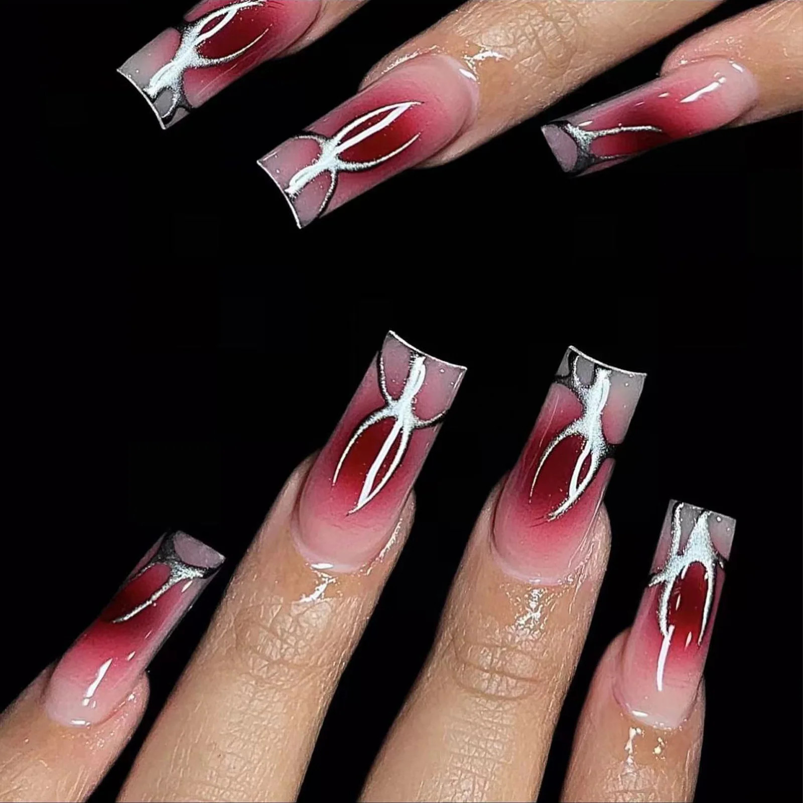 24pcs 3D Flower Bowknot False Nails Y2K Long Coffin Press On Nails