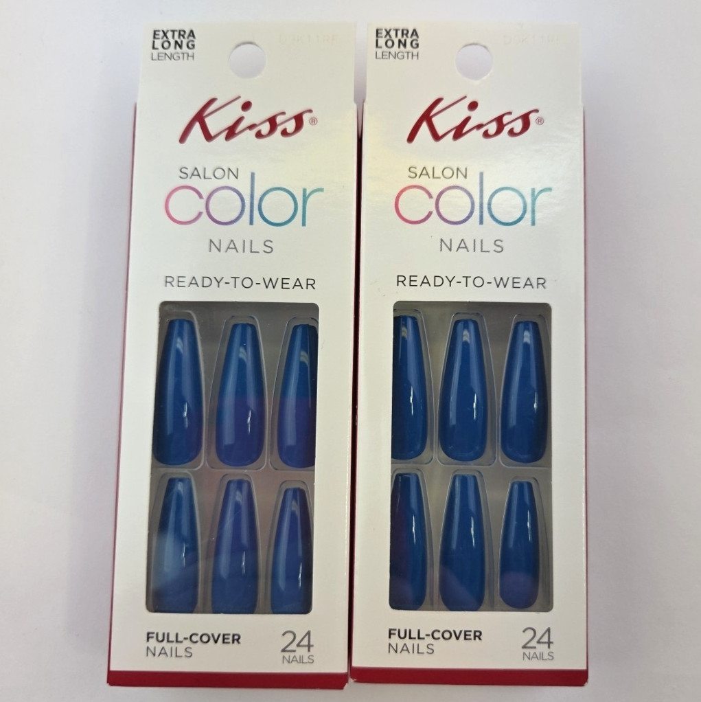 Lot of 2 Kiss Salon Color Nails FANTASTIC DISGUISE Extra Long Blue Full Cover