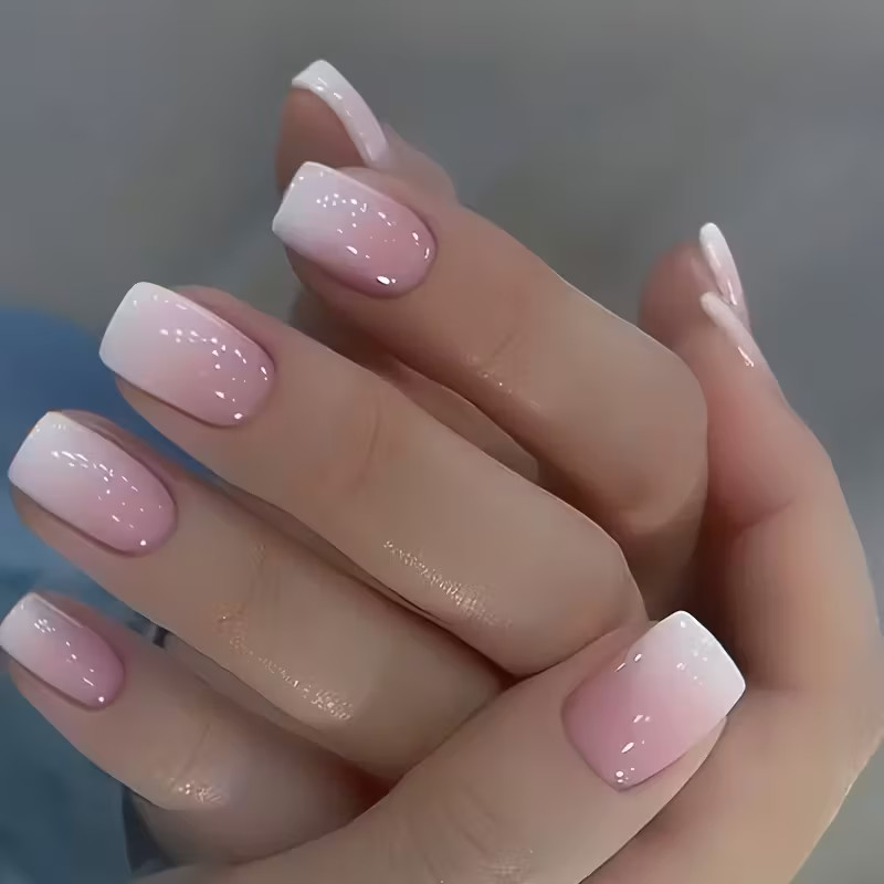Pink Gradient Reusable Press-On Nails Short Length Square 24 Pieces New