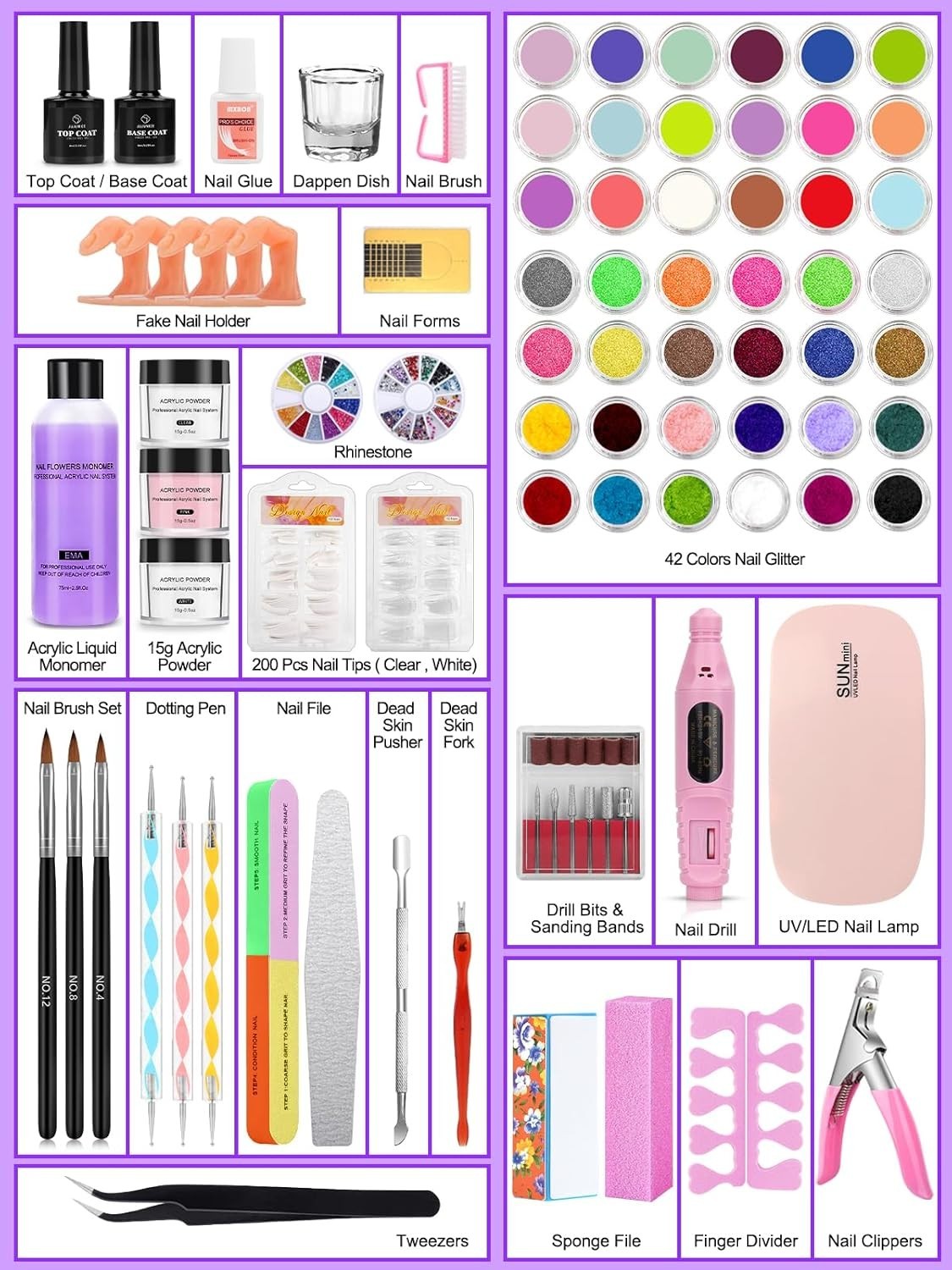 Ultimate 81-in-1 Acrylic Nail Kit – UV Lamp, Drill & Glitter for Stunning Nails