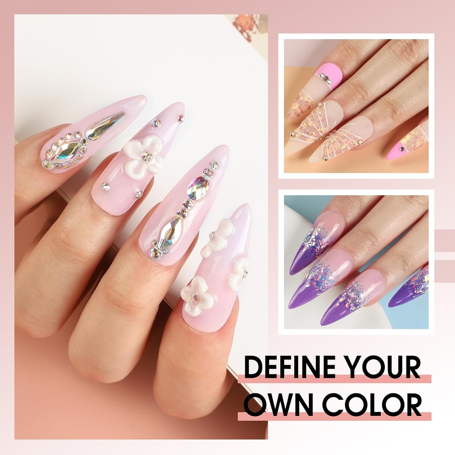 Acrylic Nail Kit for Beginners with Drill U V Light, 3Pc Acrylic Powder Clear/ P