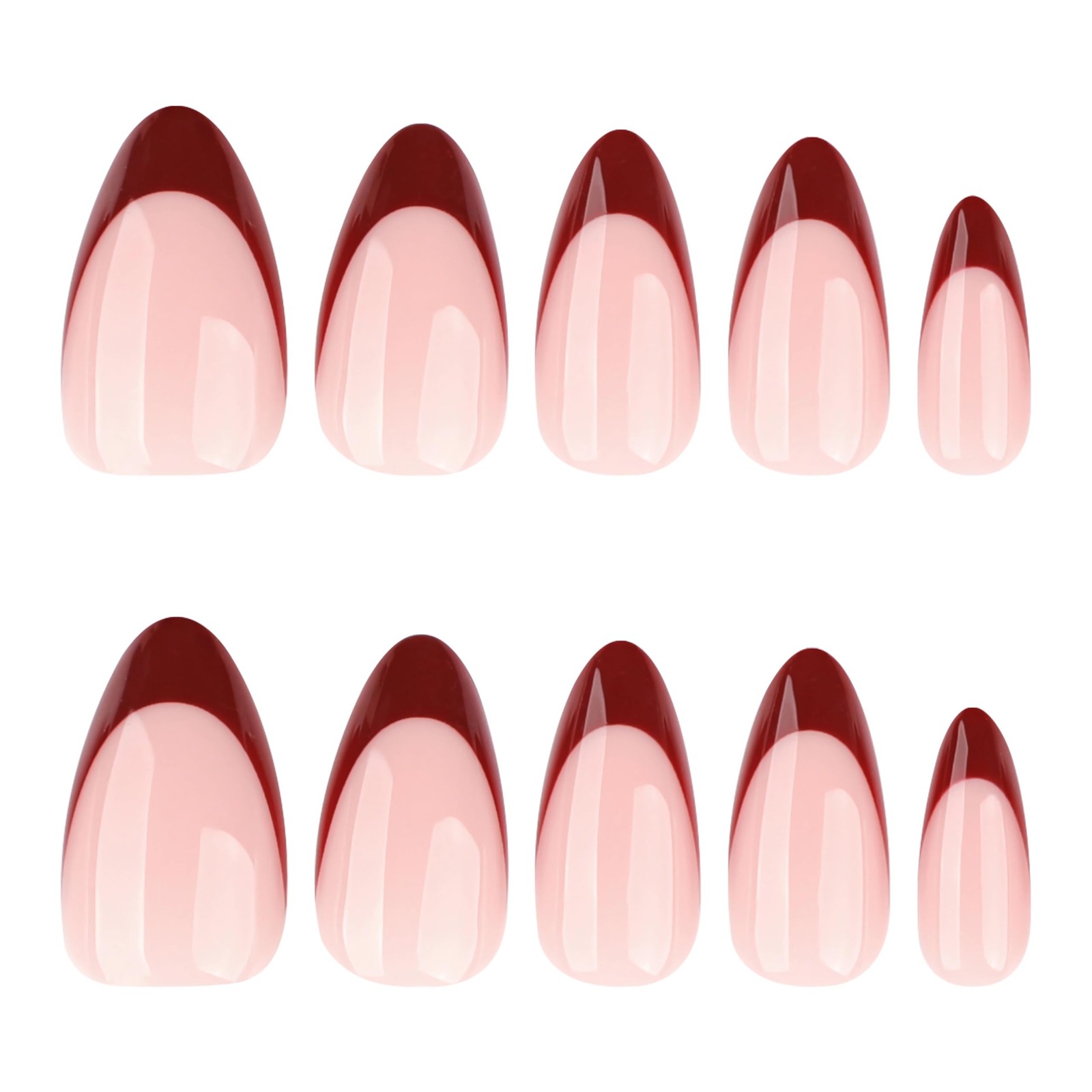 Red Nails Press on Almond Medium Fake Nails Burgundy French Tip Glue on Desig…