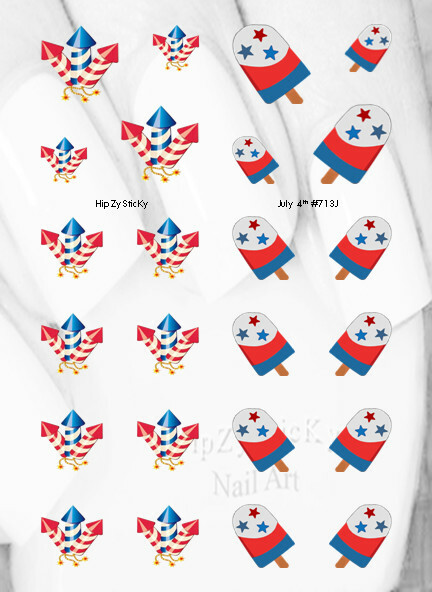 Nail Art J713 July 4th RWB Popsicle Fireworks Waterslide Nail Decals Transfers