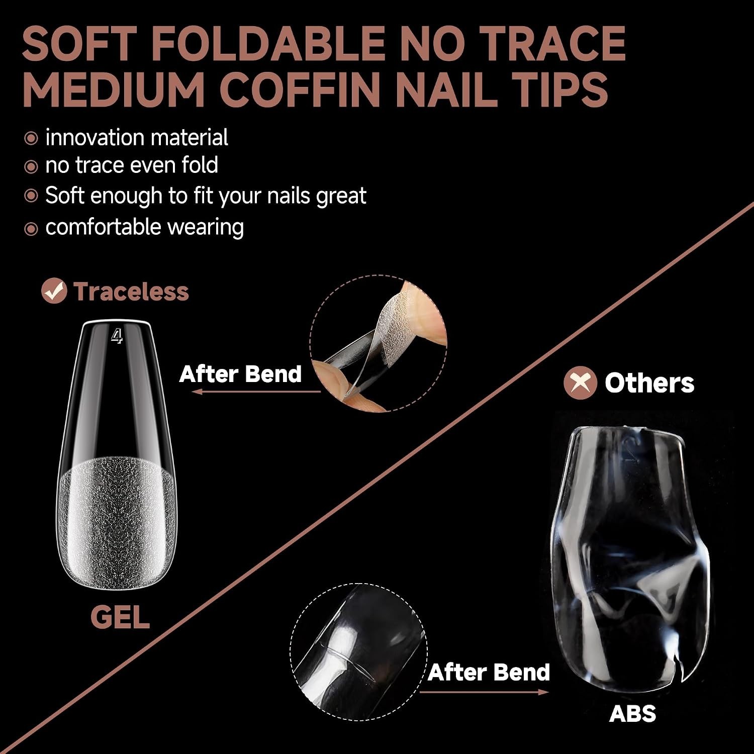 Medium Coffin Nails Tips 216PCS 12 Sizes, X-Soft | Soft Gel Nail Tips, Half M…