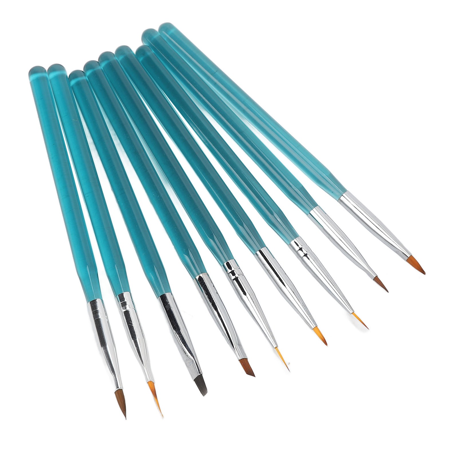 9Pcs Nail Art Brush Set Nylon Hair Blue Metal Rod