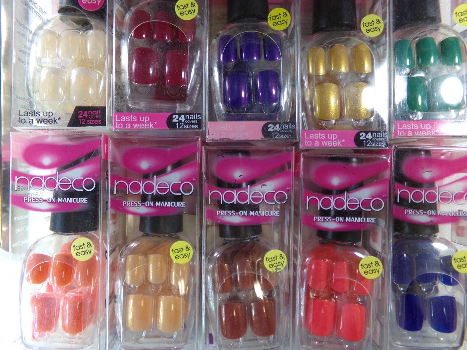 Nadeco Nails “Compare to imPRESS” Press-on Nails short, Shiny Blue Pink