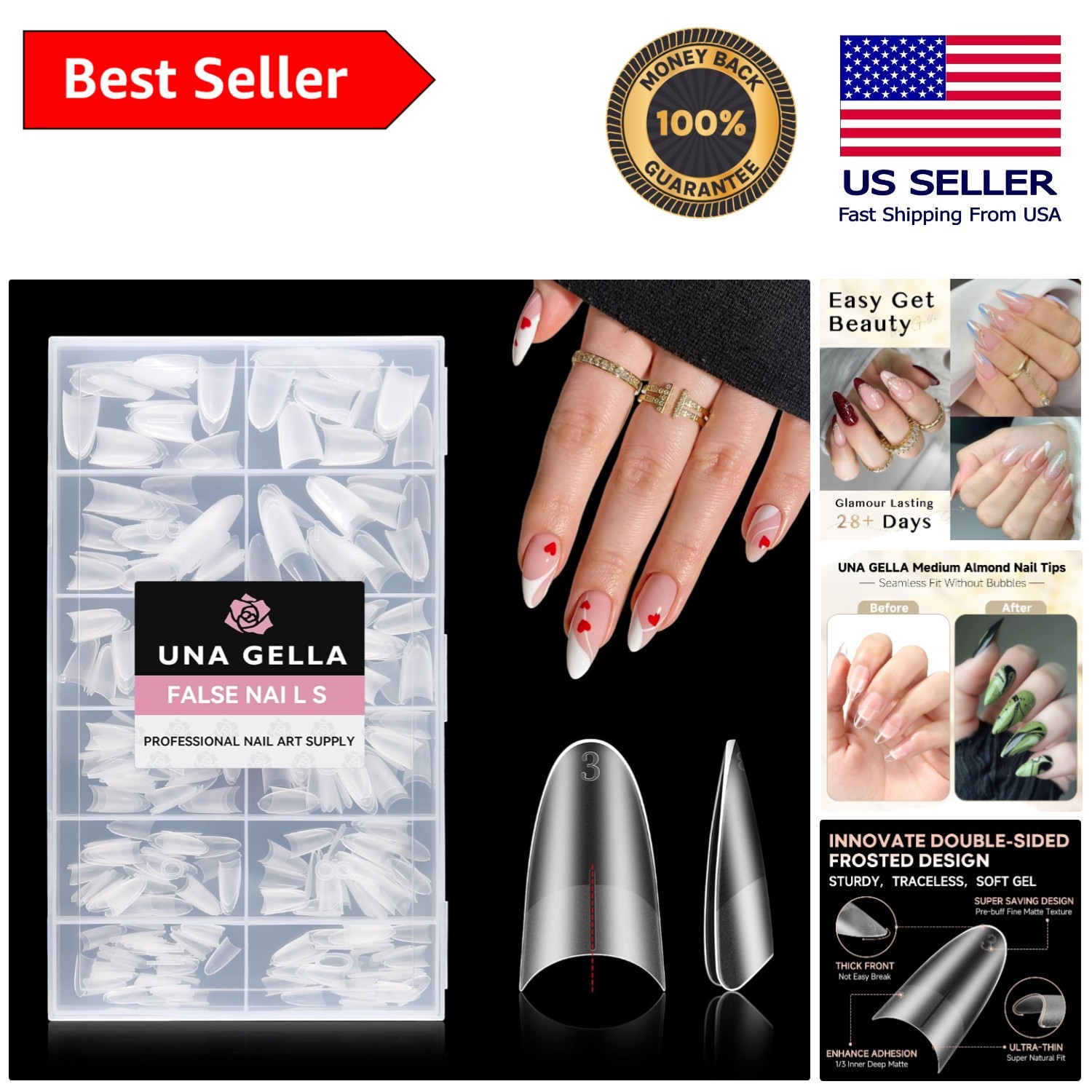 Elegant Half-Cover Medium Almond Gel Nail Tips – 504pcs for Beautiful Nail Style