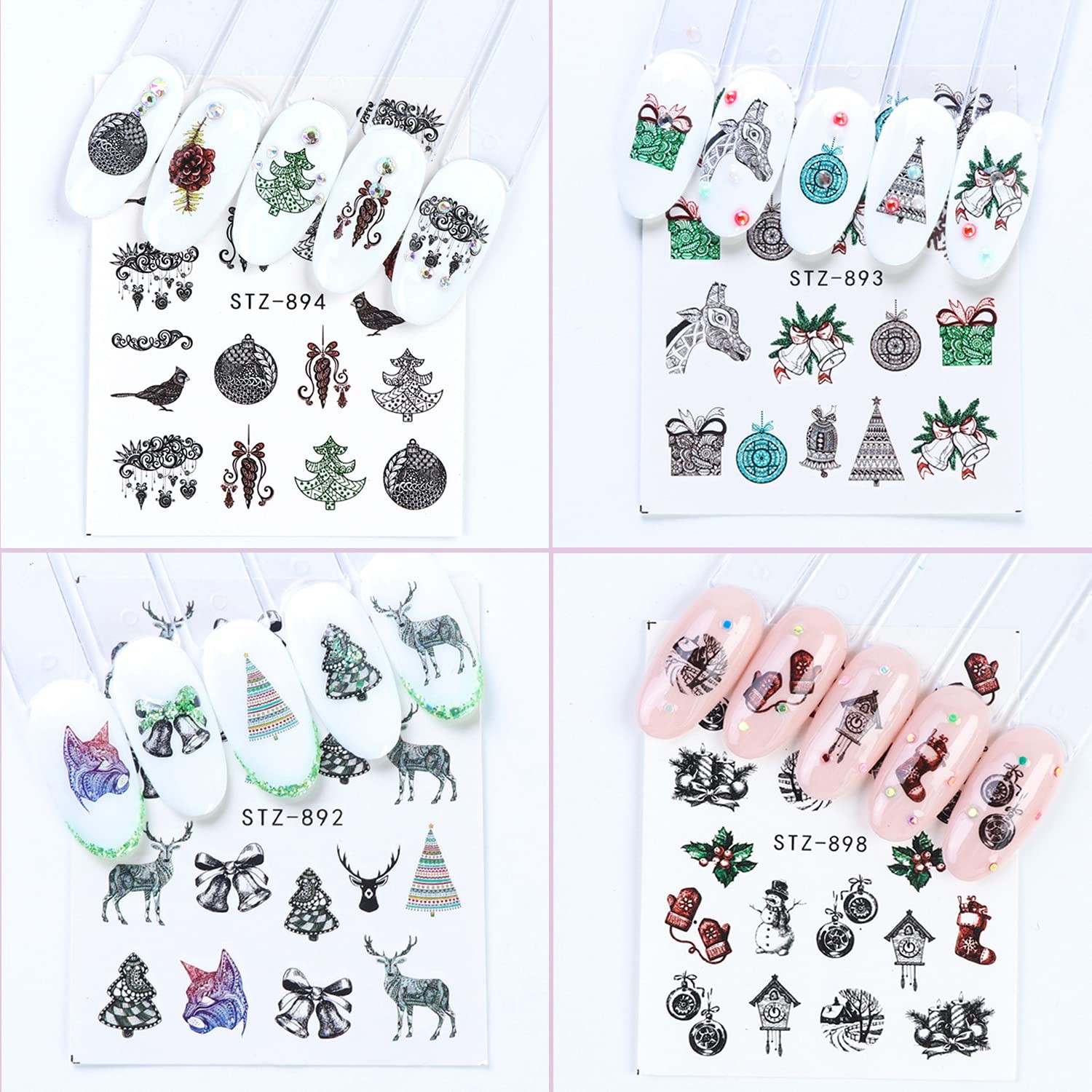 Christmas Nail Decals Stickers Water Transfer Winter Nail Decal Xmas Tree Elk…