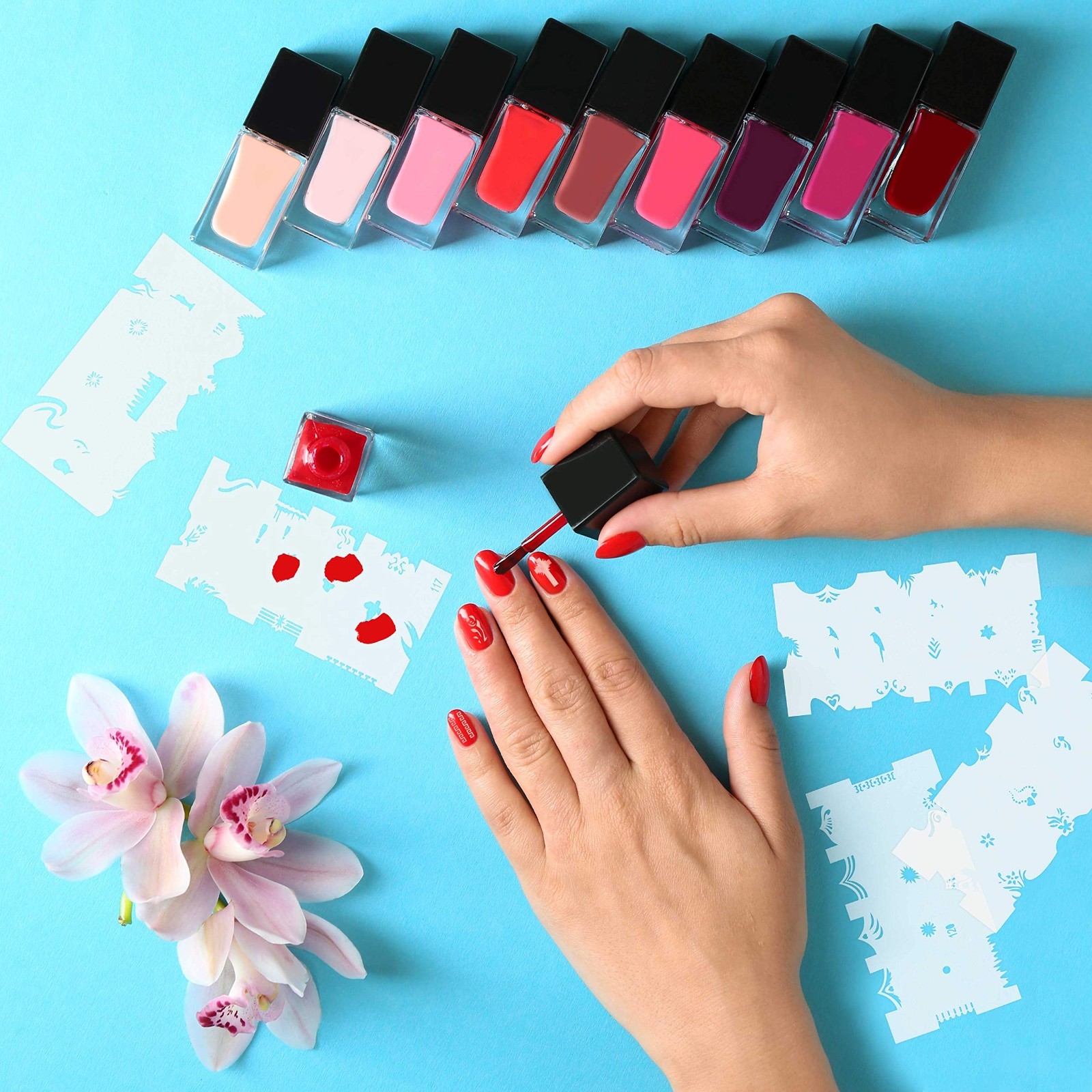 280 Unique Nail Art Stencils Set – Custom Airbrush Body Art Templates for DIY Na