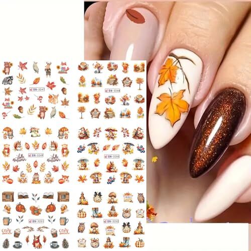 Fall Nail Stickers 12 Sheets Fall Leaf Nail Decals Water Transfer Design 1