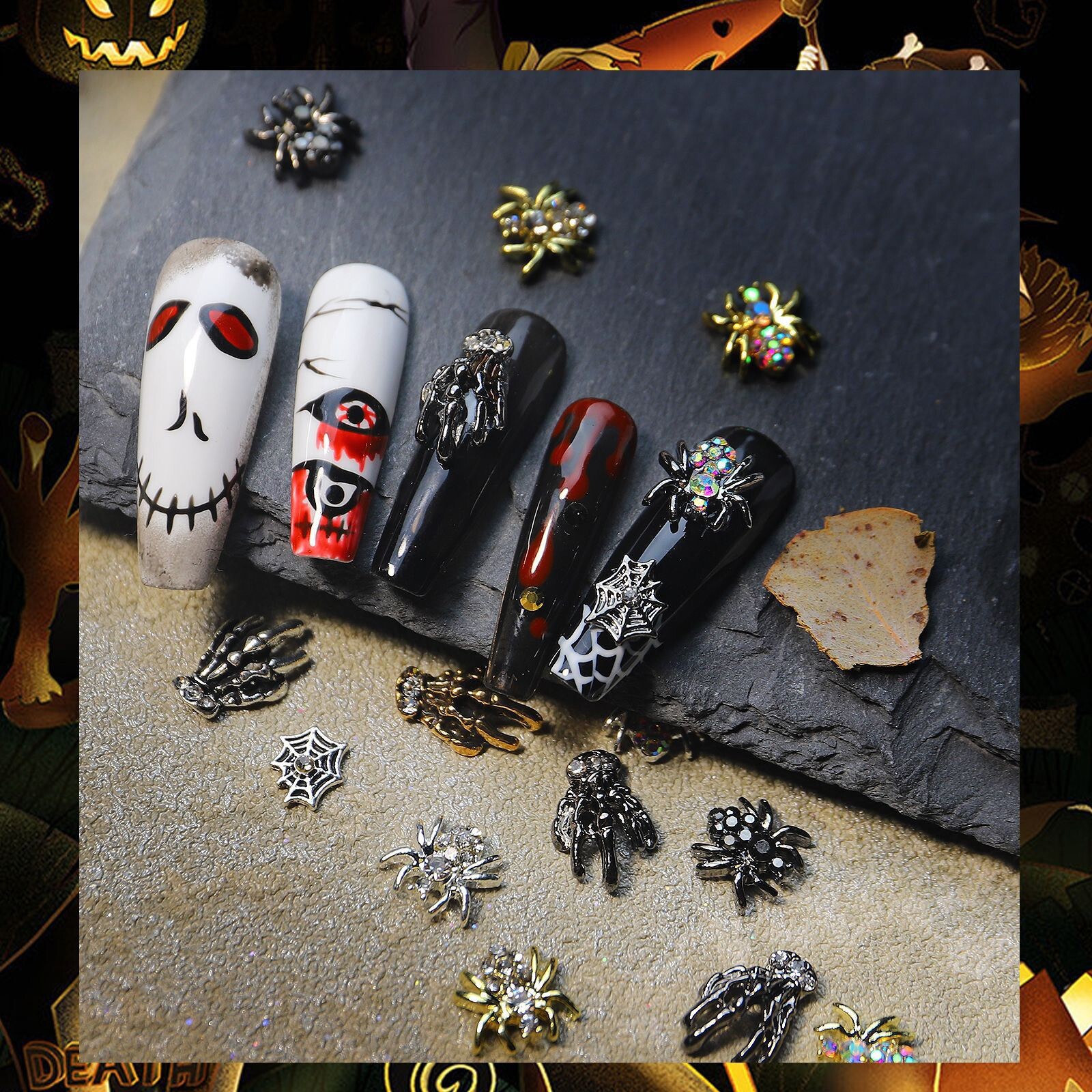 Halloween Nail Art Skull Hand Charms Spider Hands 3D Design for Nails DIY Decor