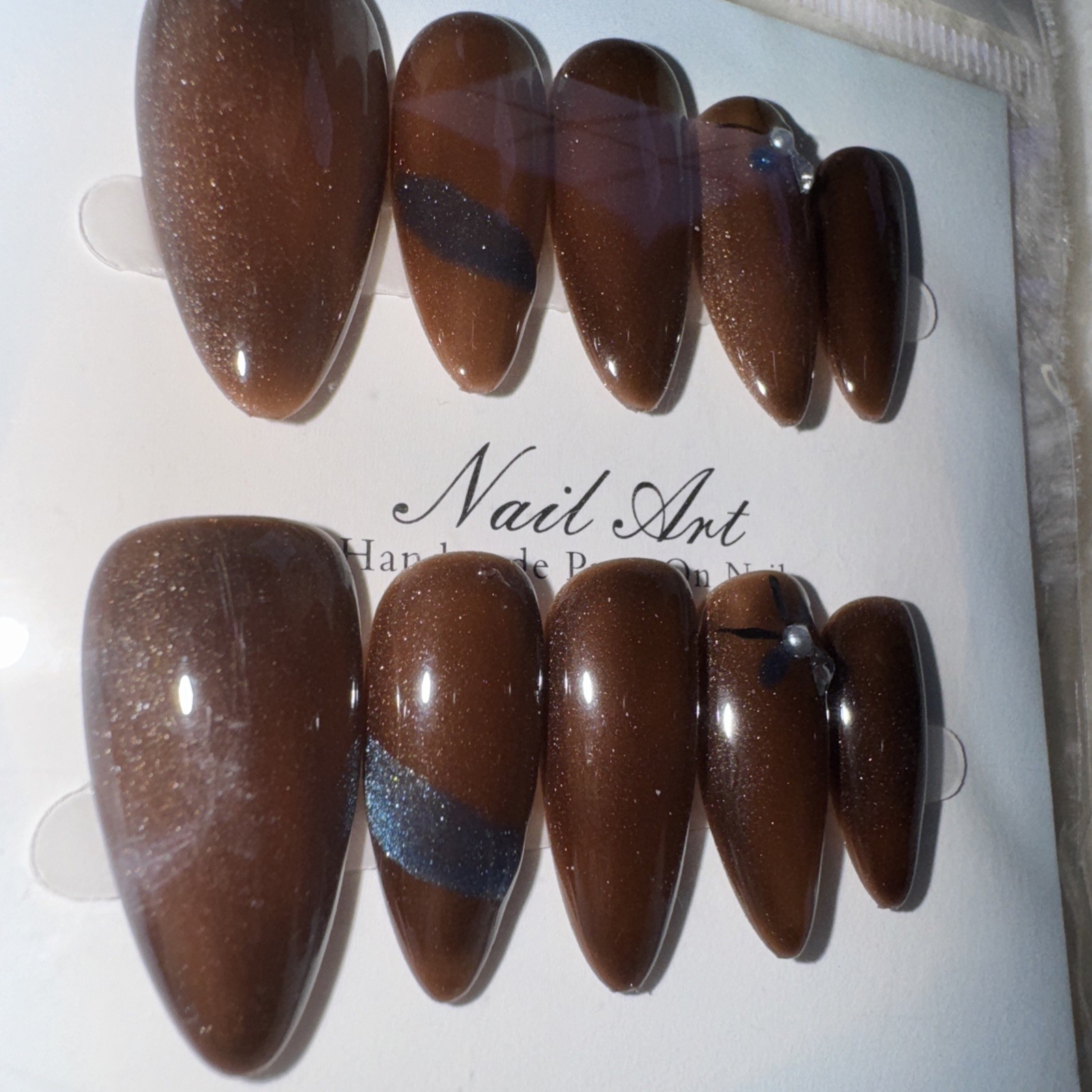 4 Packs Of 10pcs Almond Press On nails | 3D Unique Designs| Size M | Reusable (8