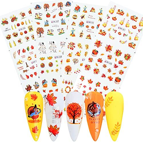 Maple Leaves & Pumpkin Nail Stickers, 12 Sheets Waterecals forIY D