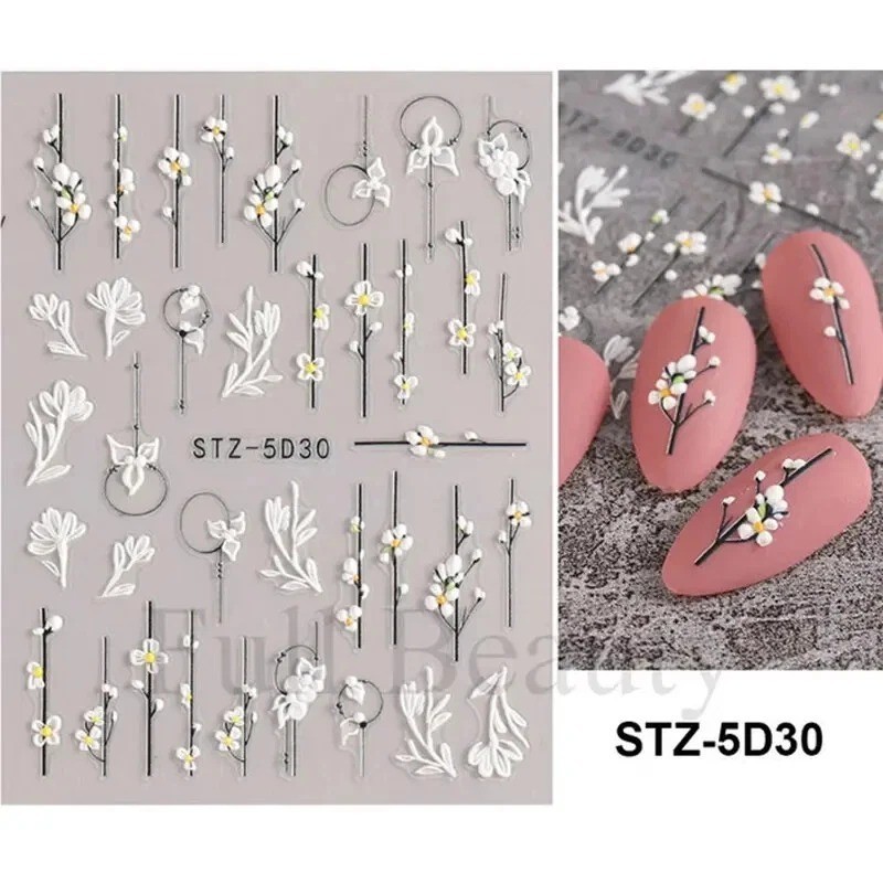 10/50/100 3D Nail Art Sticker Transfer Self Adhesive Decal Decor Design Manicure