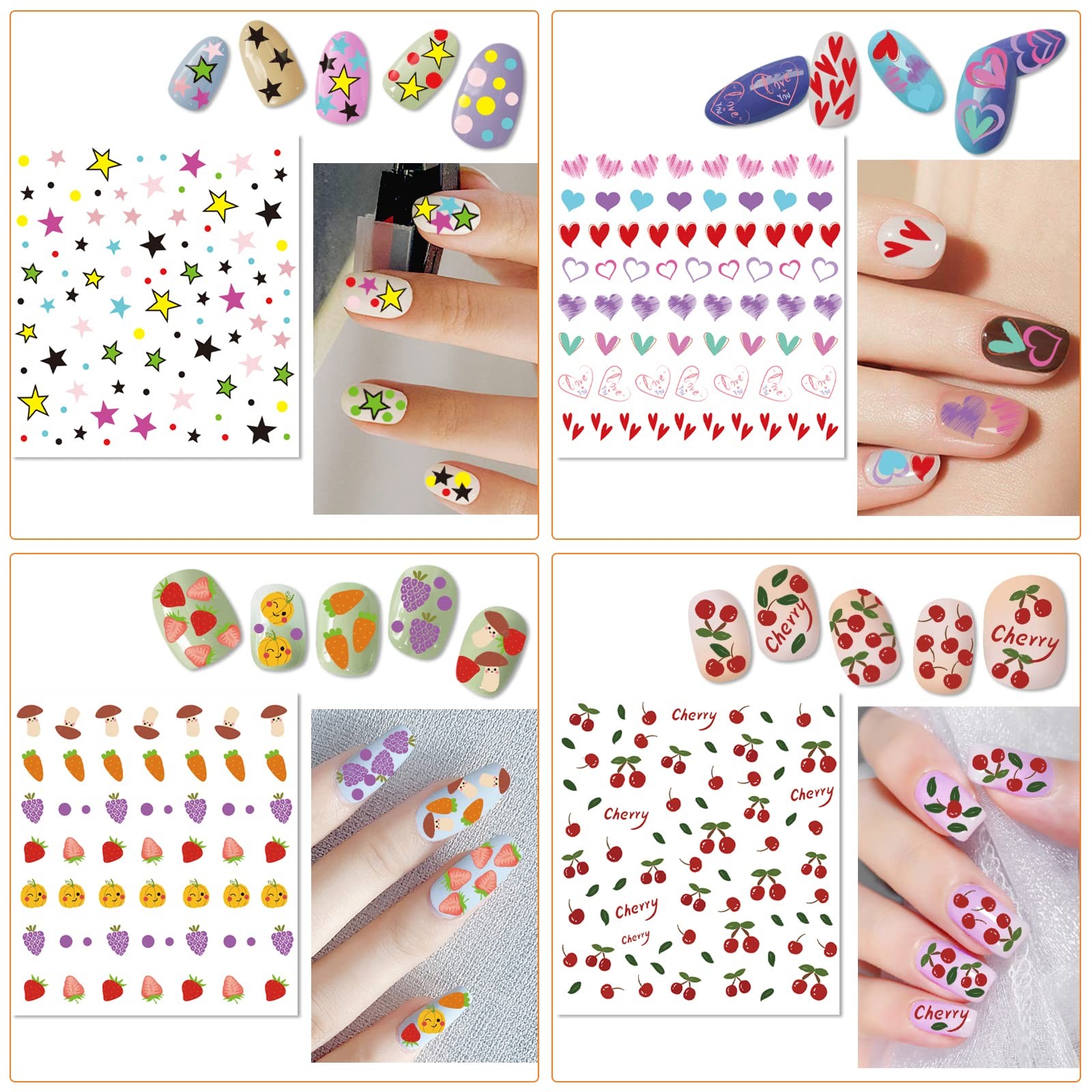 24 Sheets Nail Stickers for Girls Women and Kids, Nail Art Stickers Bunny Pen…