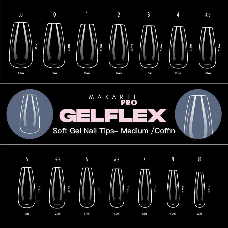 Makartt Pro GelFlex Soft Gel Clear Nail Extension Tips Medium Coffin 500pc Box!