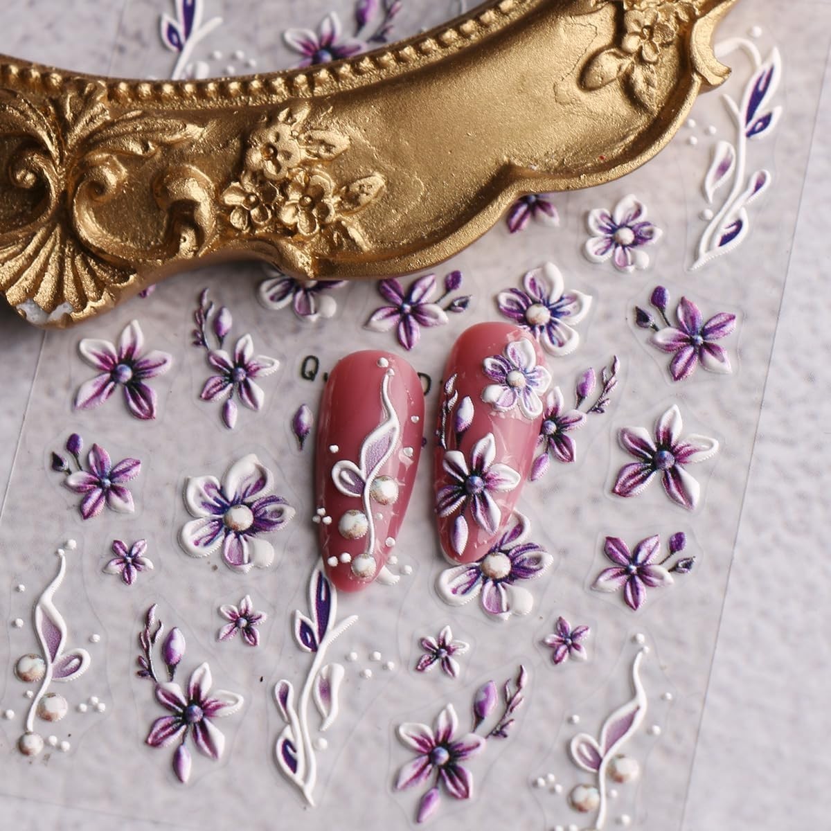 3D Embossed Flower Nail Art Stickers Decals Self-Adhesive 5D Spring