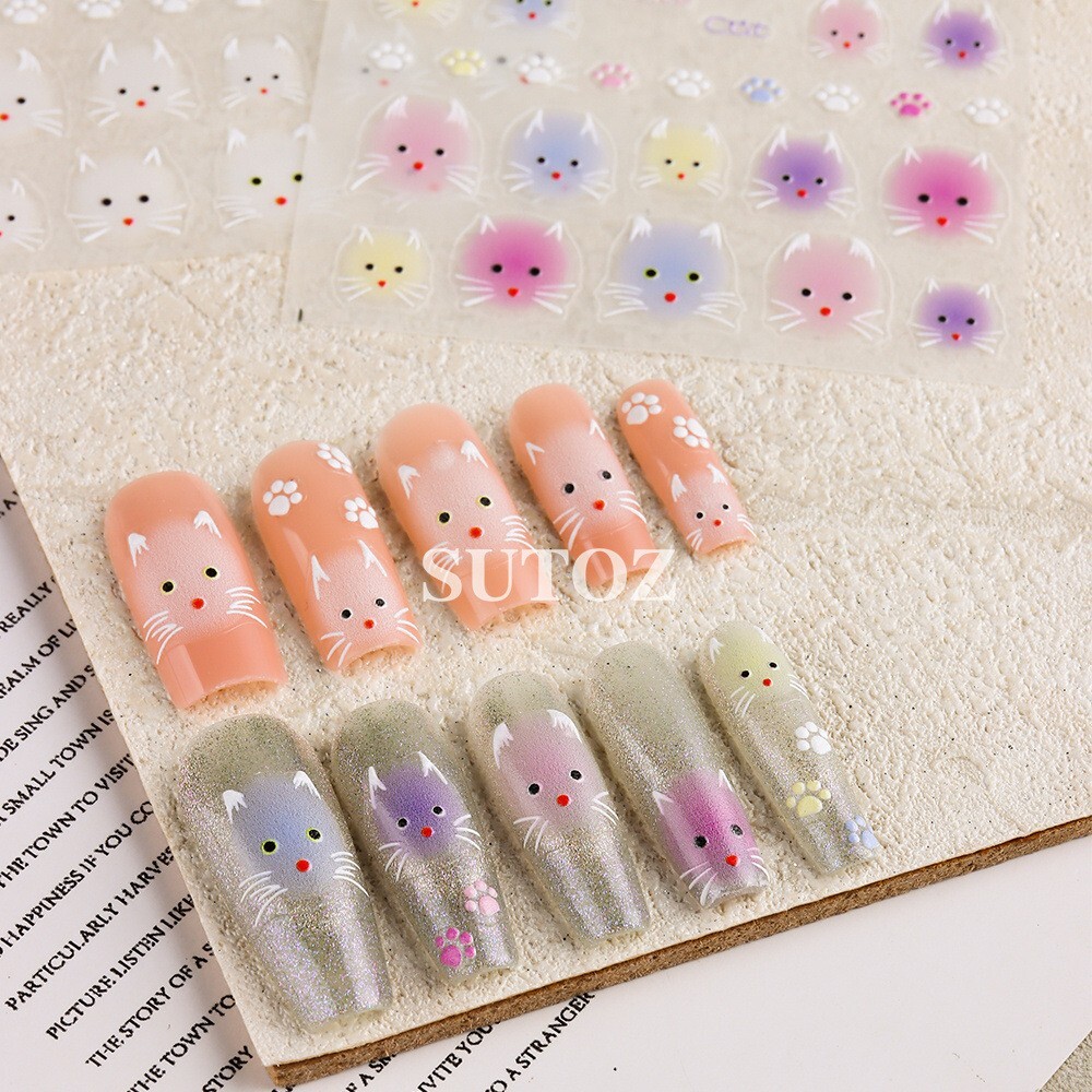 2Sheets Cartoon Cute Cat Paw French Nail Stickers Decoration LBW52/53 NS53