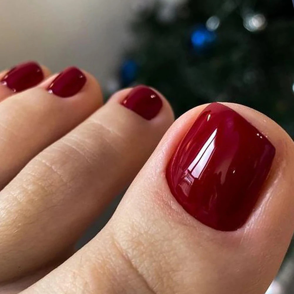 24 PCS Red/White/Black/Yellow/Wine Red Toenails Fake Toe Nails Natural