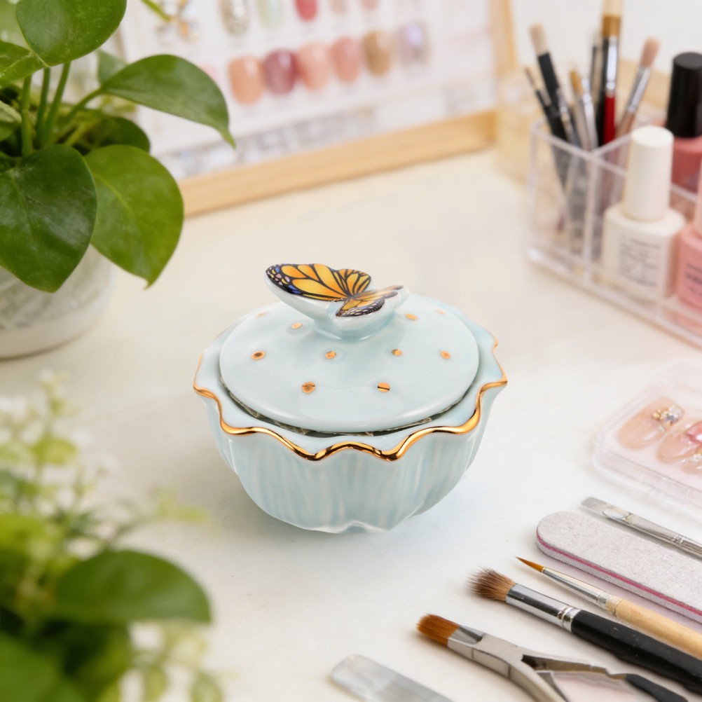 Mesh Layer Dappen Dish Ceramic Manicure Cup Acrylic Nail Cleaner
