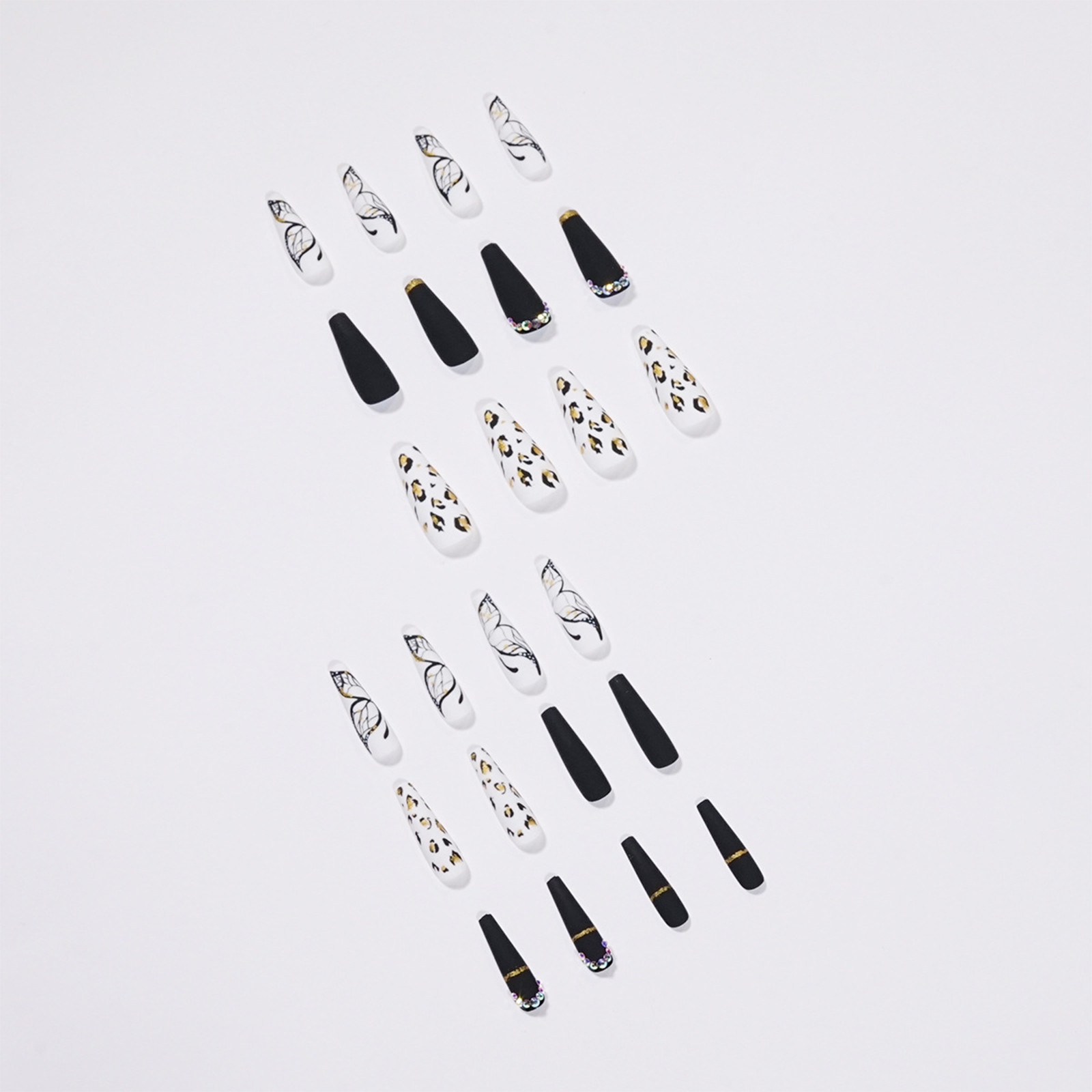 24pcs Wearable Fake Nail Colorful Designs Press On Long Cover Coffin False Nails