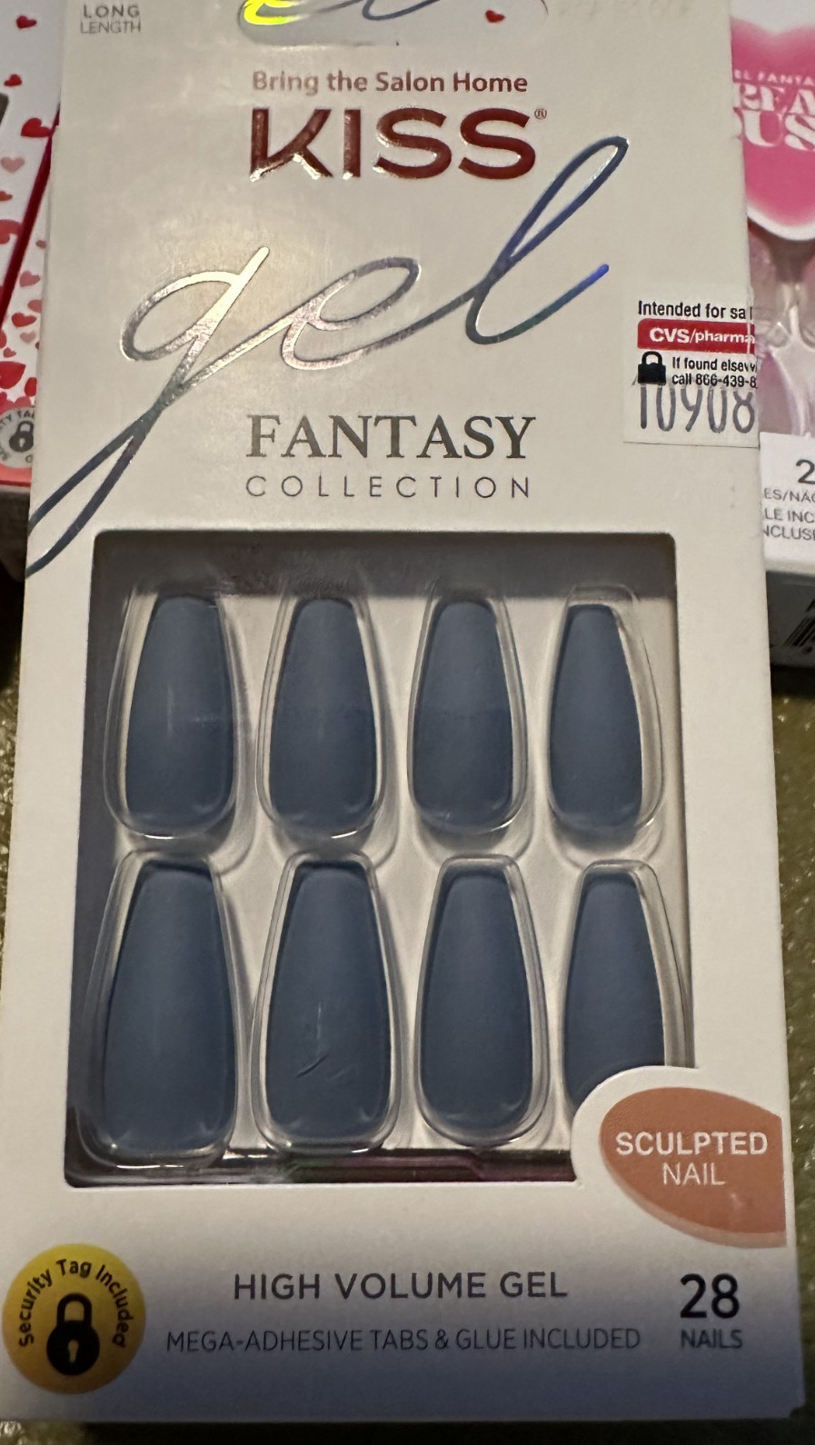 Kiss Nails Gel Fantasy Glue/Press on Long Blue Matte Sculpted Nail