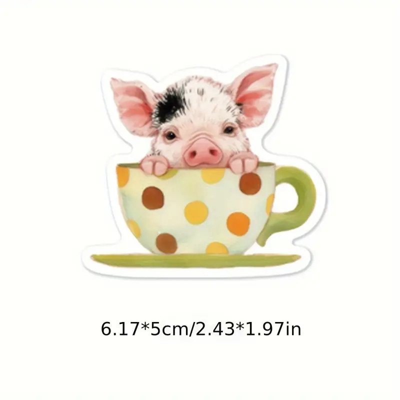 Whimsical Tea Cup & Animal Cartoon Watercolor Stickers – Matte PVC