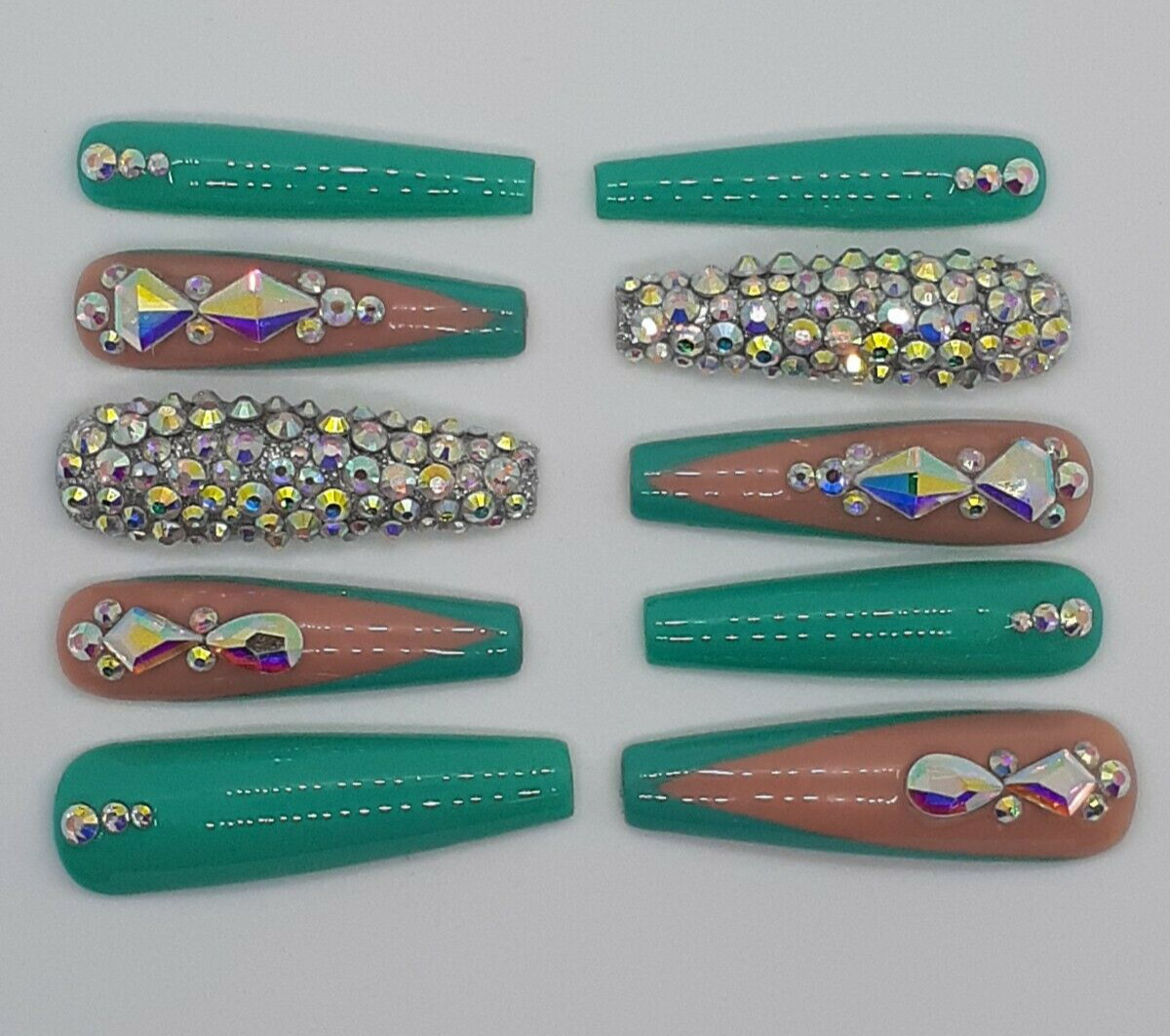 XXL Teal Turquoise Green Rhinestones Beach Destination Wedding Ocean Nails