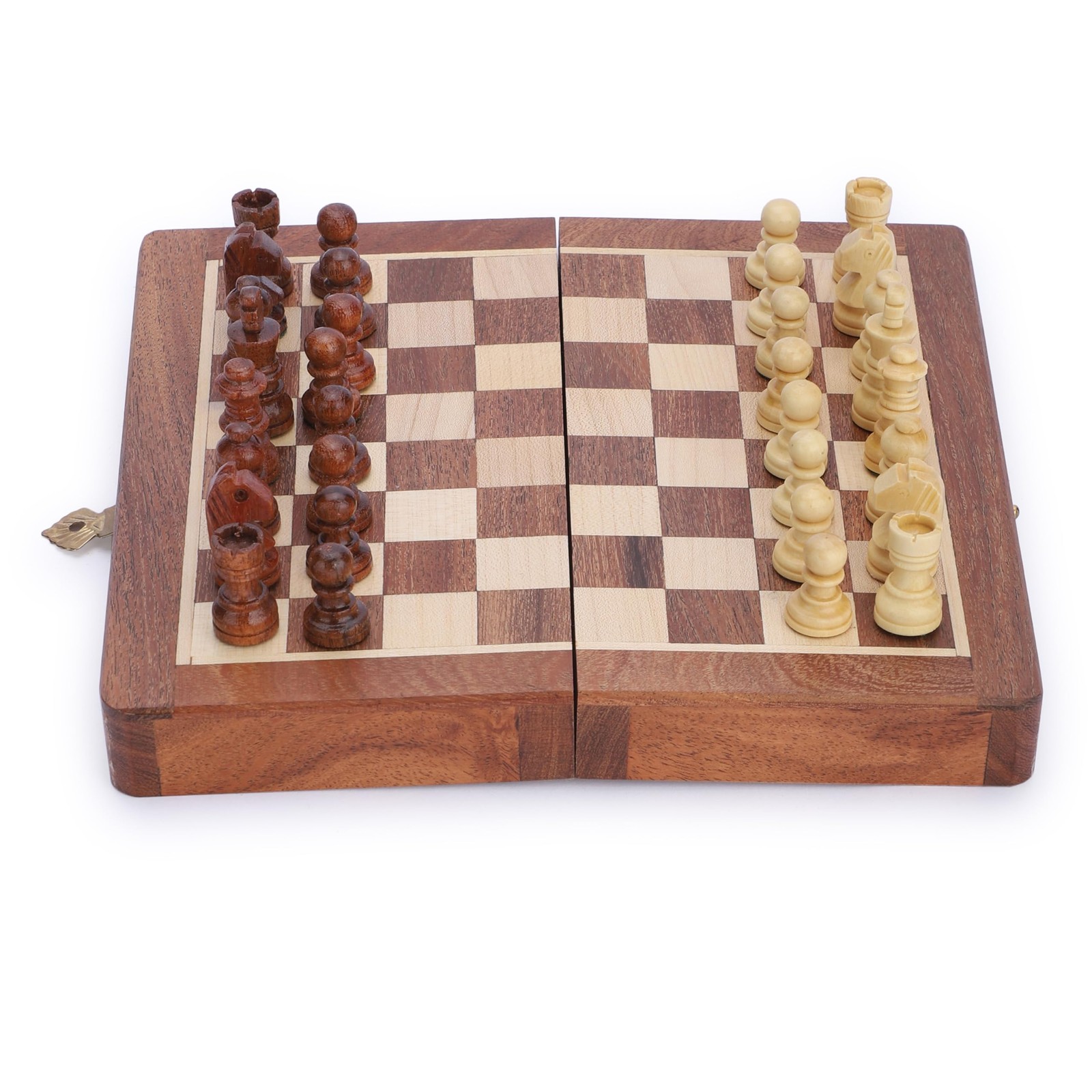 Ajuny Magnetic Travel Chess Set – Handcrafted Acacia Wood, 7×7, Brown