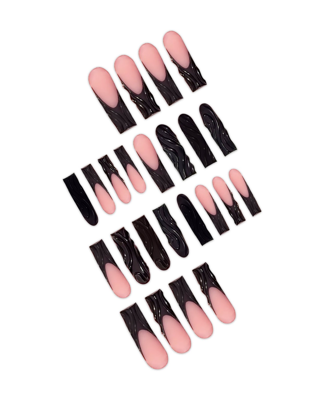 24Pcs Black 3D Irregular Stripe Square Removable Press On Nails