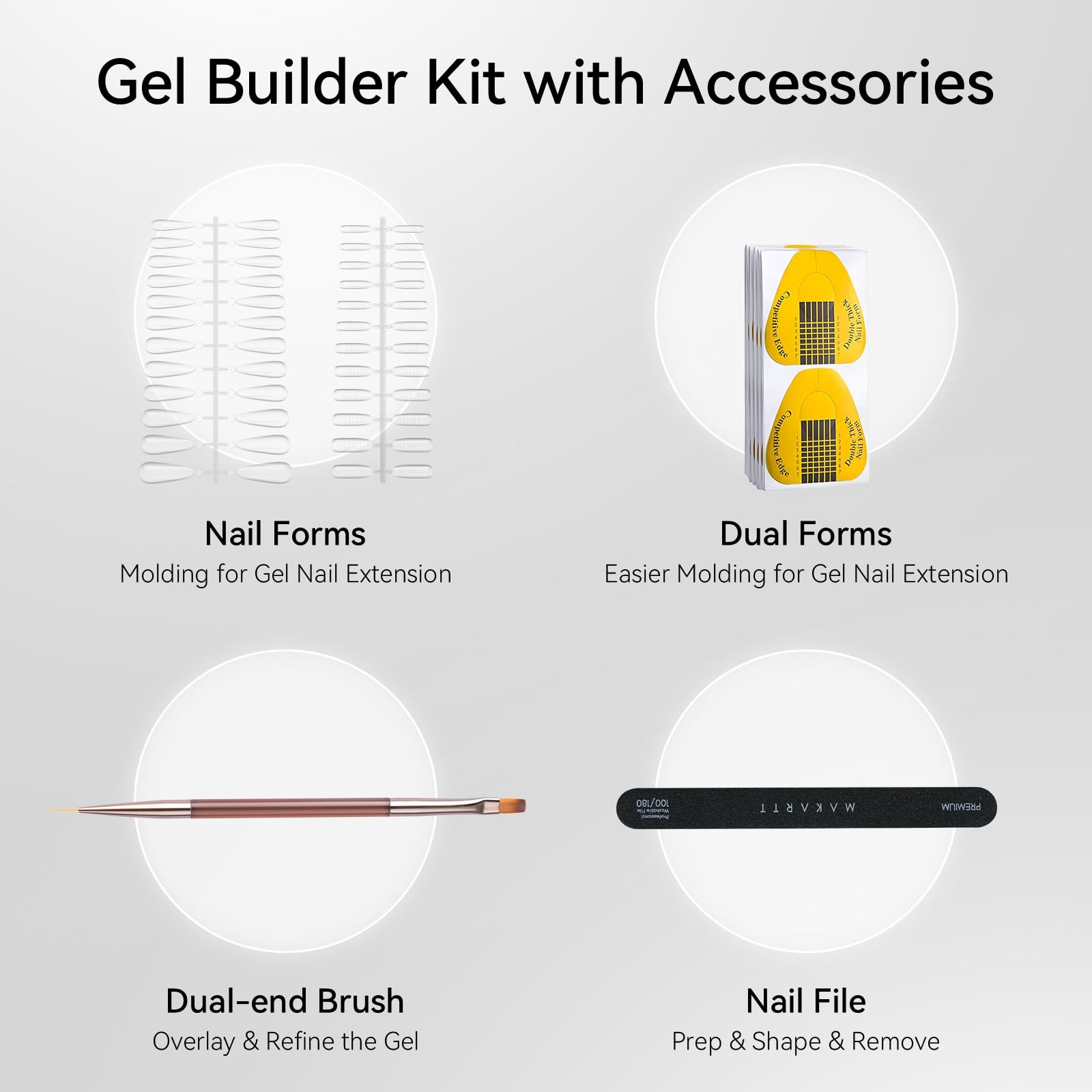Clear Gel Builder Kit – Hard Extension Gel with Forms, File & Brush 1.06oz