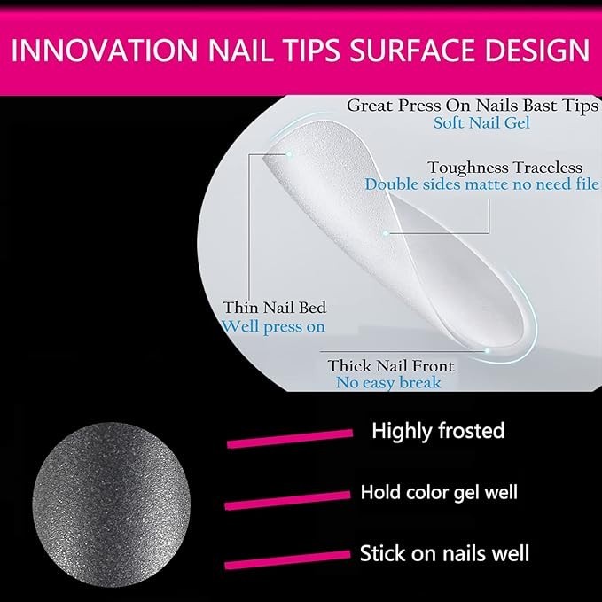 UNA GELLA 120pcs XXL Full Square Gel Tips – Clear, Matte Straight