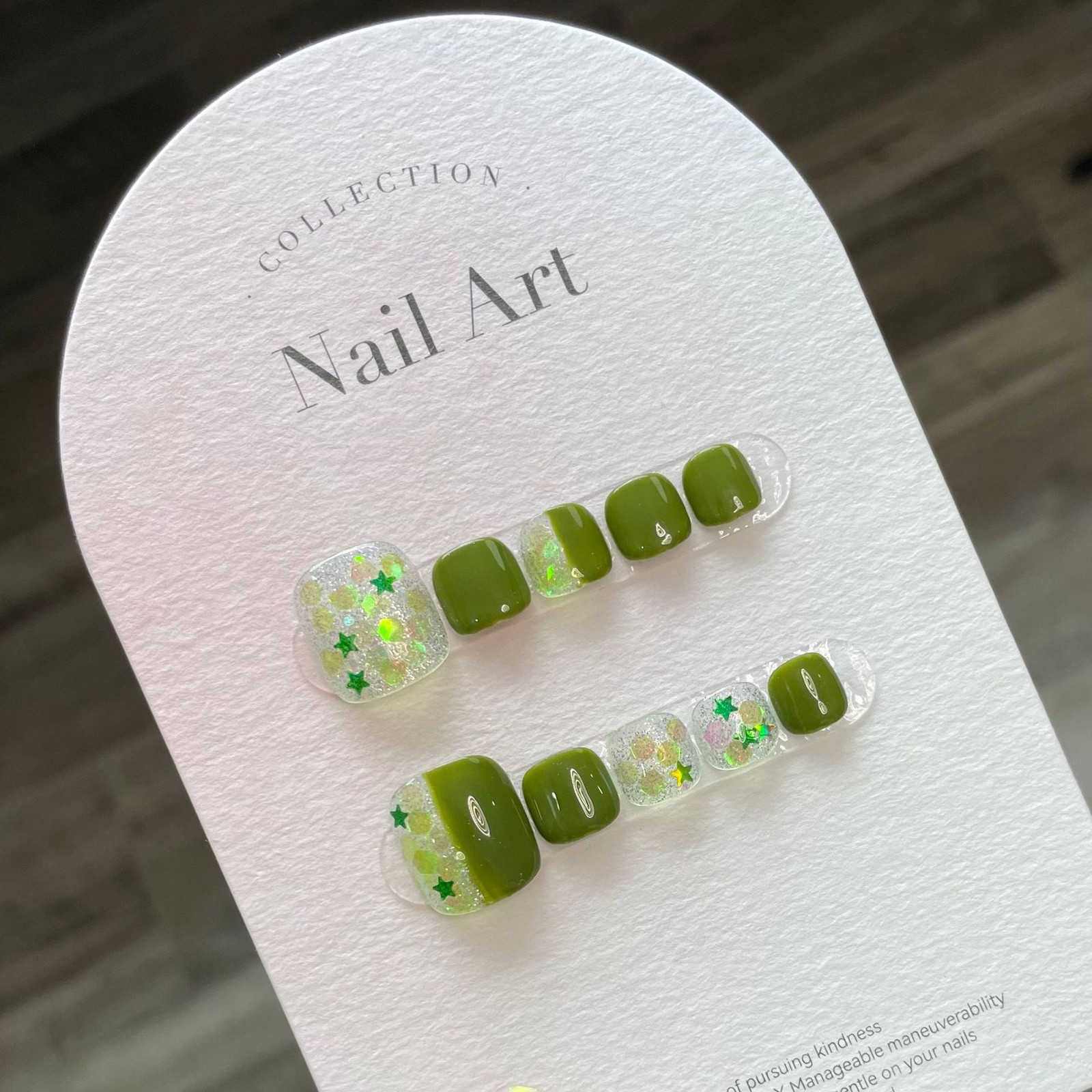 10Pcs Retro Green Glitter toenails Press On Nails Reusable For Outdoor & Casual