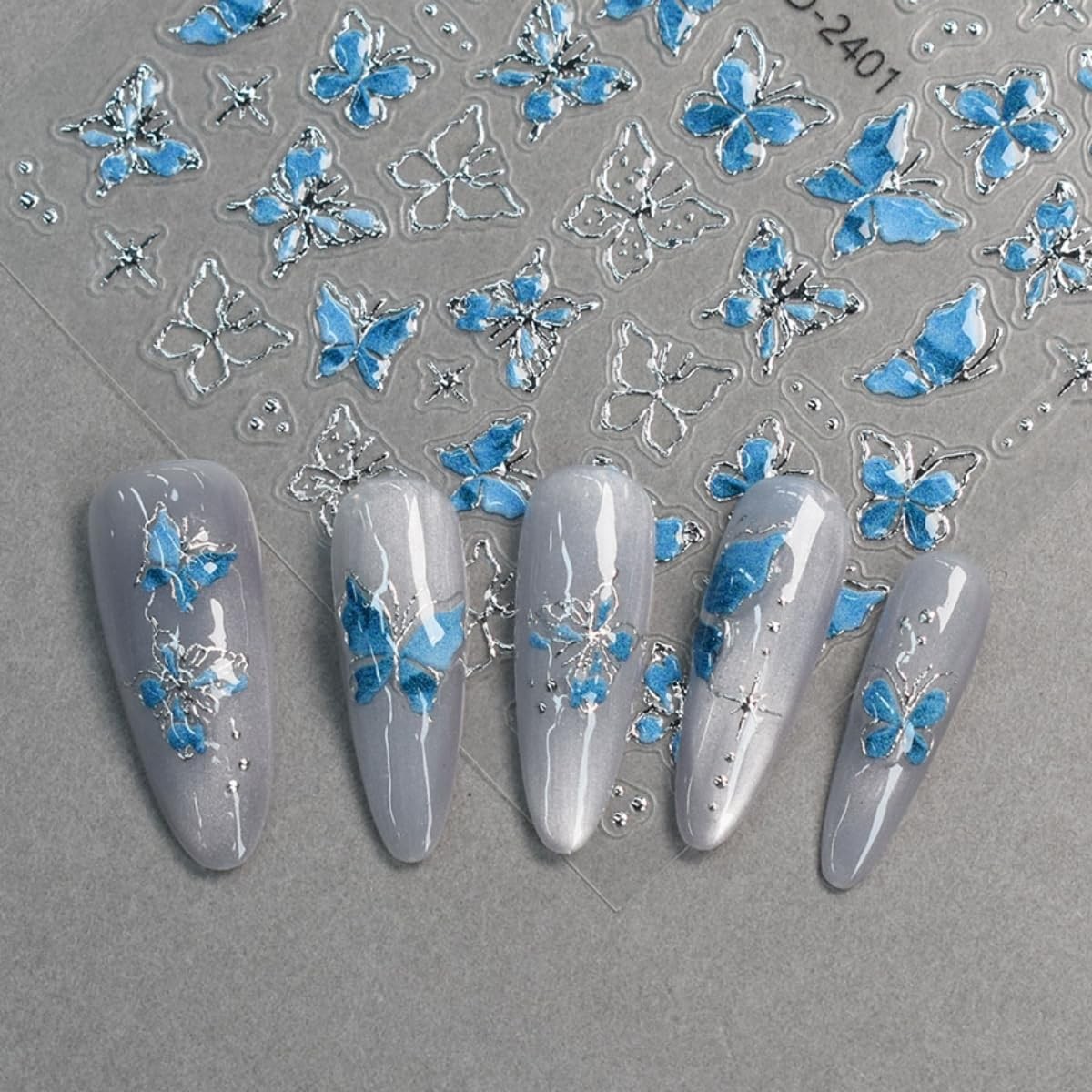 Umillars Butterfly Pink Purple 5D Embossed Nail Stickers 6 Sheets