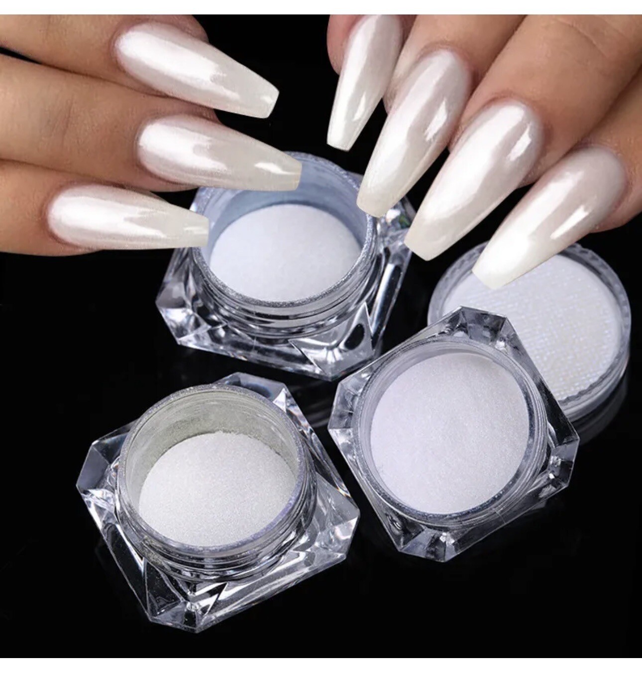 WHITE CHROME POWDER Pigment Pearl Nails Nail Art Crystal Shiny Dust Glazed Donut