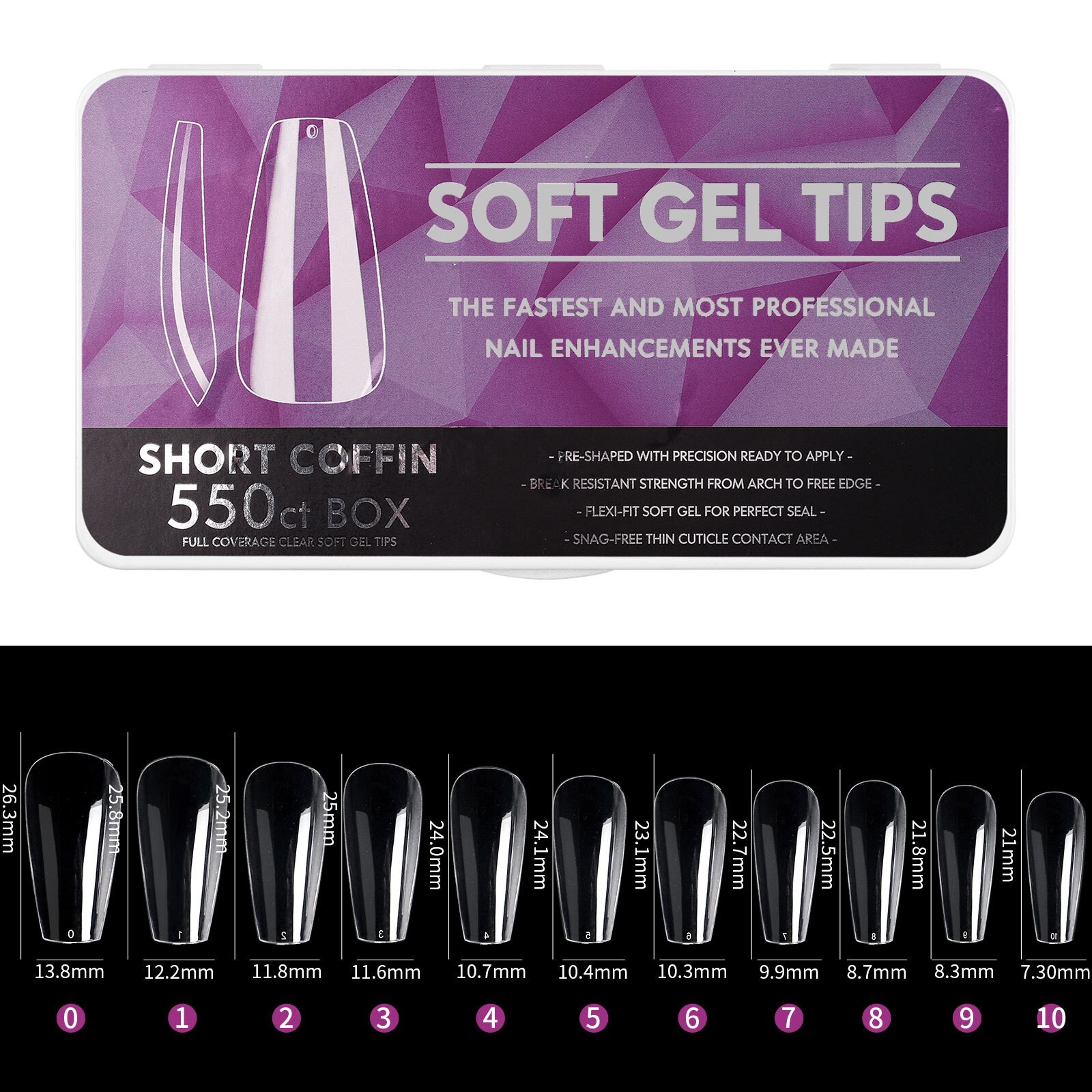 550Pcs/Box Coffin Nail Art Tips Stiletto Almond Ballerina Shape Fake False Nails