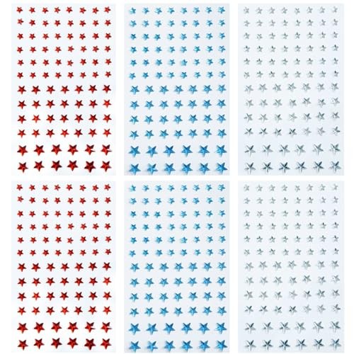 Red Blue White Star Nail Stickers 3D Embossed Self Adhesive Independence Style3