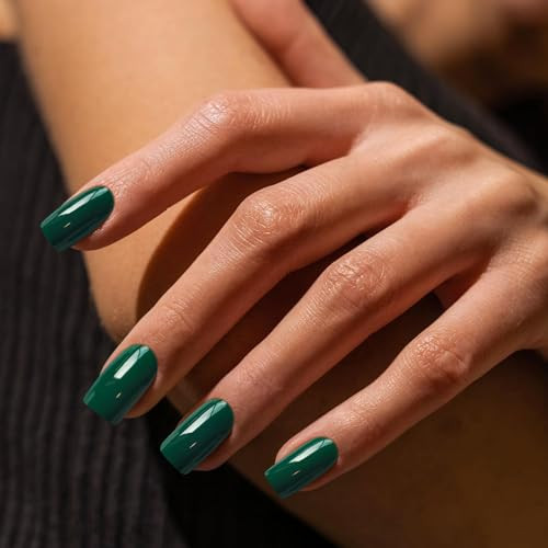 Emerald Green Press on Nails Short Medium Square Glue on square glossy green