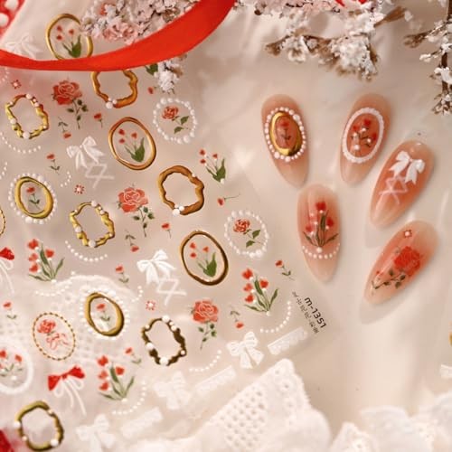 5D Embossed Flower Nail Art Stickers Tulip Glue Irregular Geometric Style-3