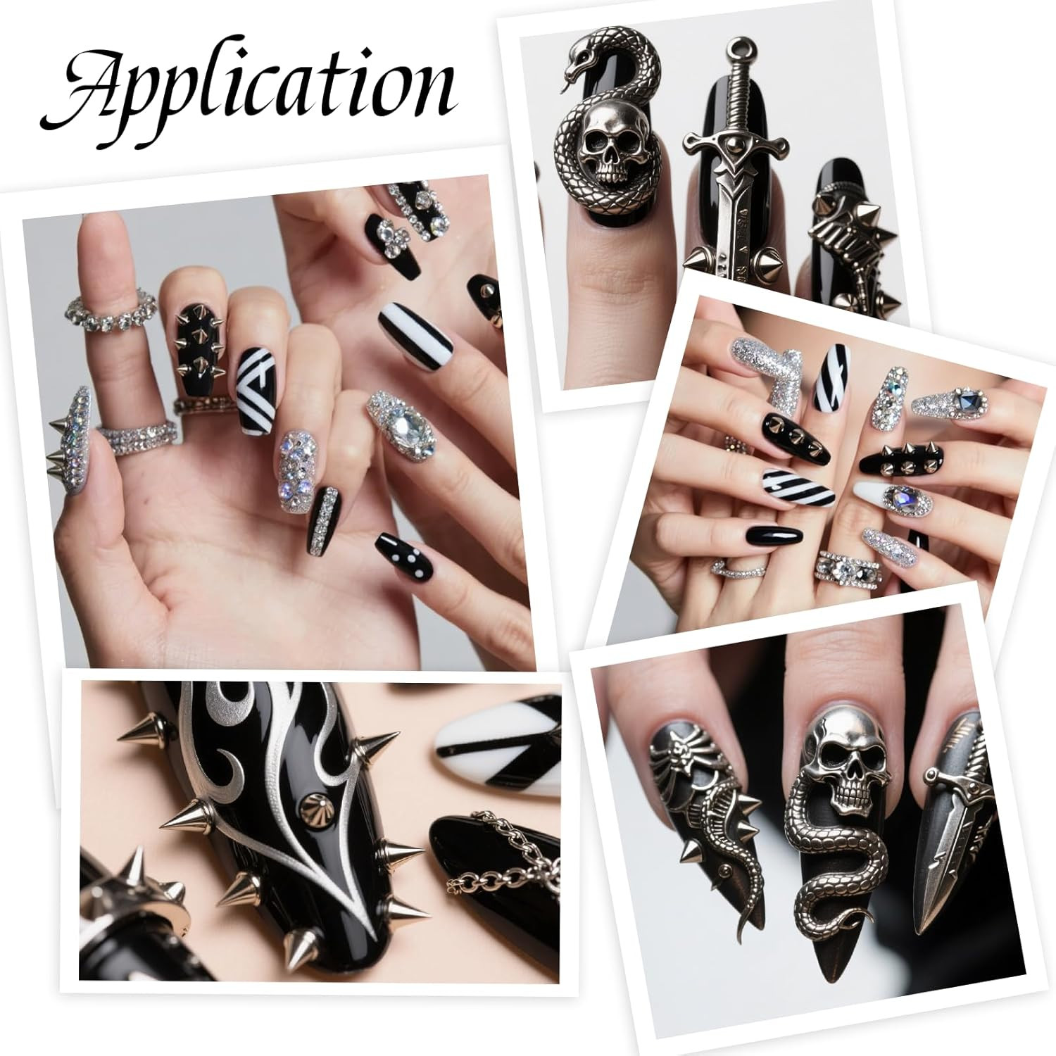 3D Mini Metal Punk Nail Art Studs 6 Grids Mixed Sizes Punk Rivet Nails Charm for